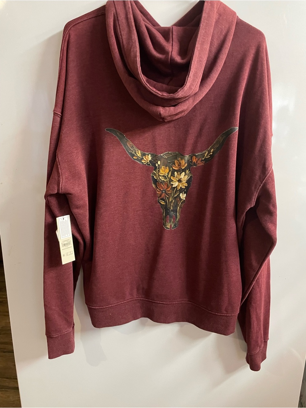 Maroon Floral Longhorn Hooded Sweatshirt - Home Accents